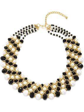 Chic Black & White Pearl Chunky Layered Beaded Choker Necklace - Retro Glam